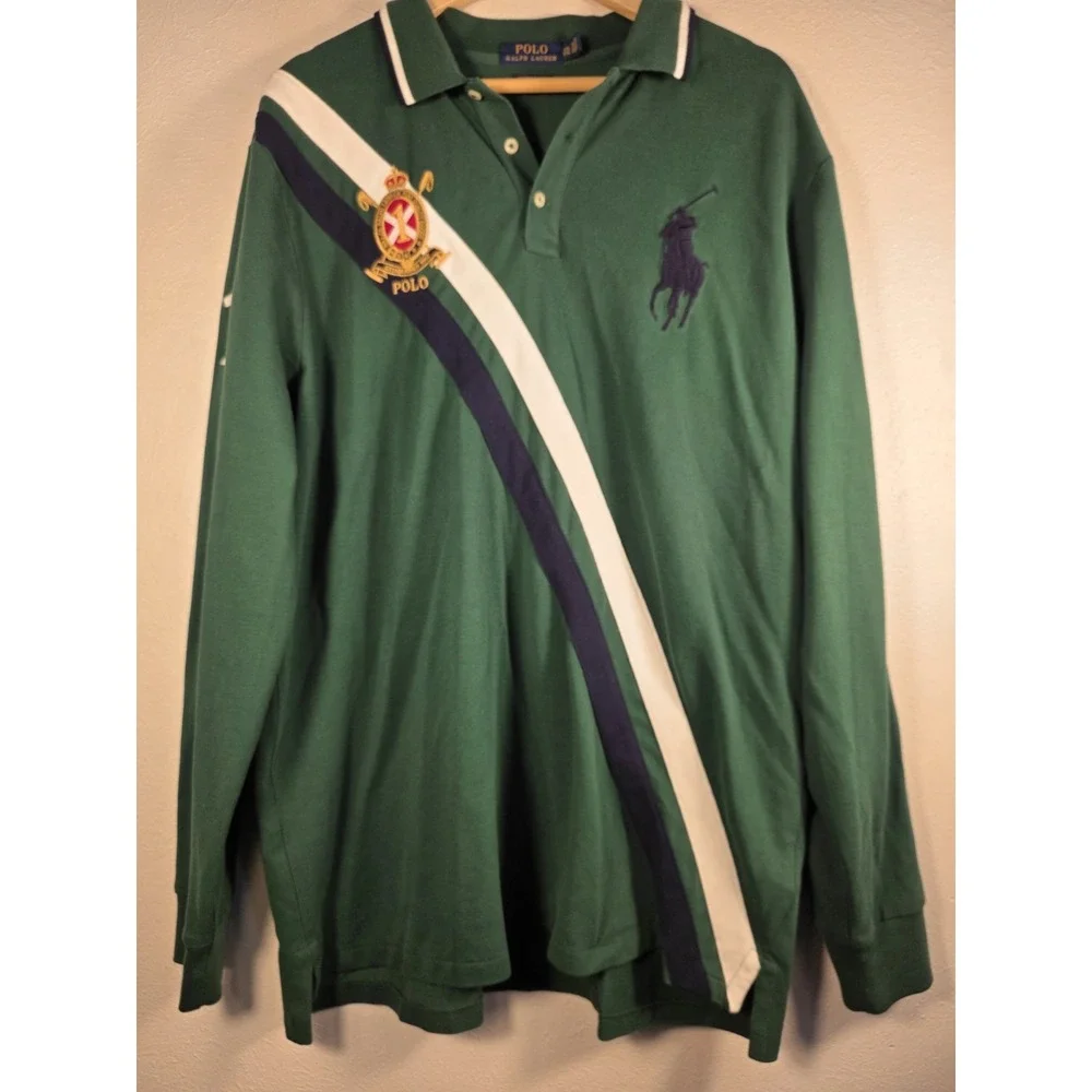 Polo Ralph Lauren Long Sleeve Big Pony Crest Green Rugby Shirt Men's Size 2XL